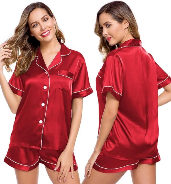 LecGee Womens Silk Satin Pajamas Short Sleeve Loungewear Two-Piece Sleepwear