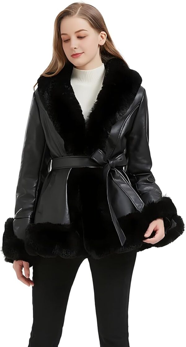 GRAN ORIENTE Women's Faux Leather Jacket with Faux Fur Collar