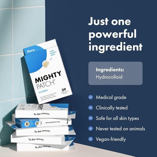 Mighty Patch Hero Cosmetics Invisible+ Patch - Daytime Hydrocolloid Acne Pimple Patches for Covering Zits and Blemishes