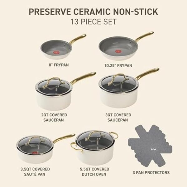 T-fal Preserve Ceramic, Ceramic Non Stick Cookware Set 13 Piece, - Image 2