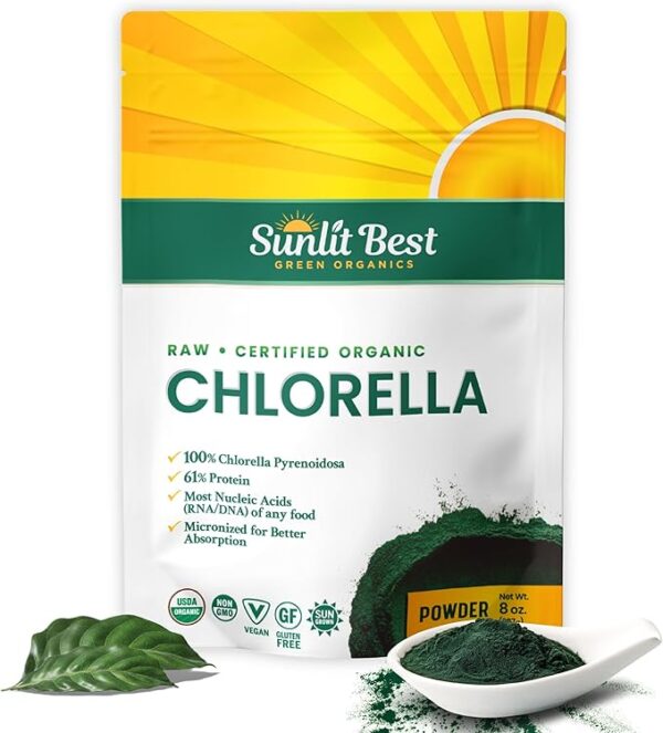 Sunlit Best USDA Organic Chlorella Powder - Green Algae,