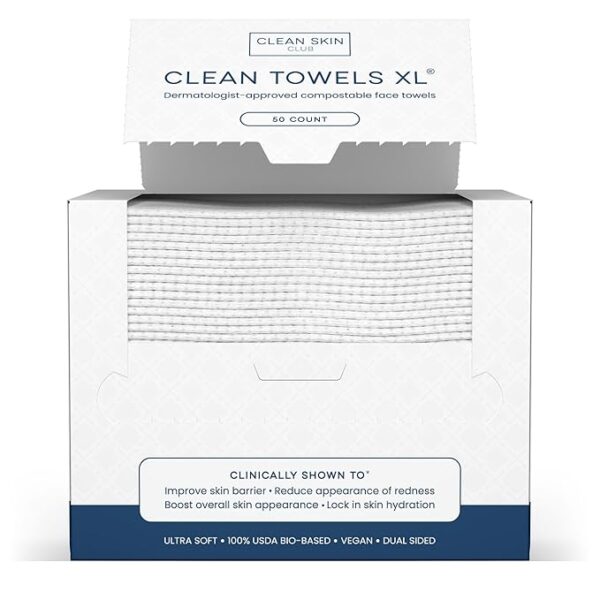 Clean Skin Club Clean Towels XL™, 100% USDA Biobased Face Towel, Disposable Face Towelette