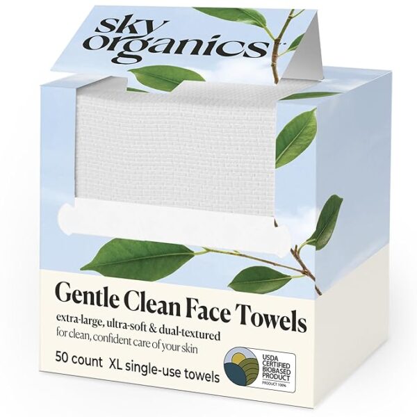 Apply 20% coupon;; Sky Organics - Gentle Clean Face Towels (1-Pack) - 50 XL Single-Use Face Wipes -