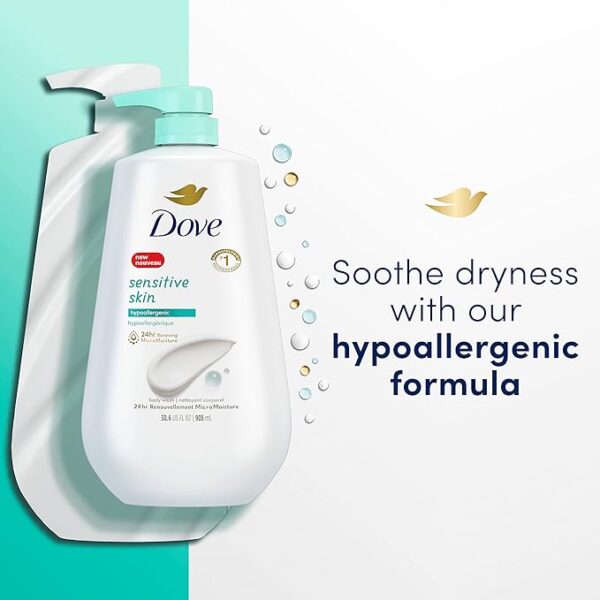 Dove Body Wash 3 Count with Pump Sensitive Skin Hypoallergenic - Image 2