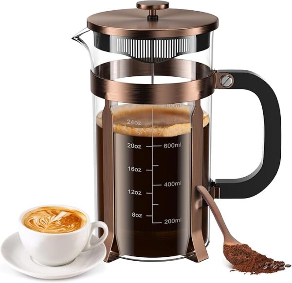 Up to 15% off if you qualify;--Apply $3 coupon;-French Press Coffee Maker, 34 Ounce 1 Liter, Stainless Steel, Cold Brew Heat Resistant Borosilicate Glass Espresso Coffee & Tea Maker with 4 Filter