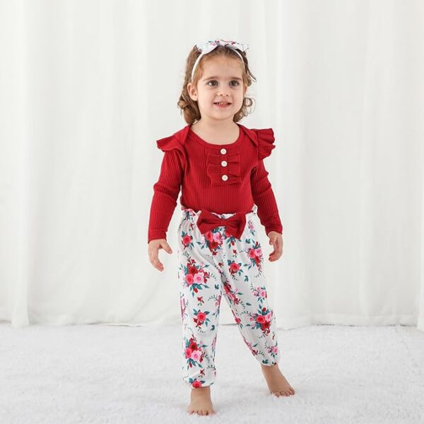 Baby Girl Clothes Newborn Infant Long Sleeve Ruffle Romper Floral Pants Outfit Set for 0-18 Months - Image 3