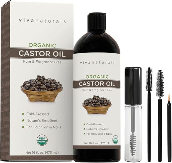 Viva Naturals Cold pressed Organic Castor Oil 16 fl oz - Castor Oil for Face