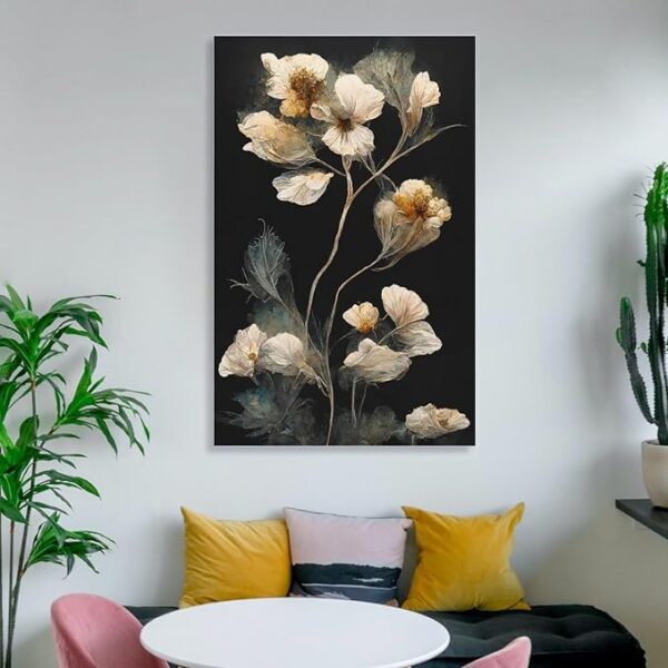 Gold Flowers Painting Poster on Black Background