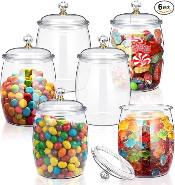 Nuogo 6 Pcs 64 oz Candy and Cookie Jar Plastic Jars with Lids Decorative