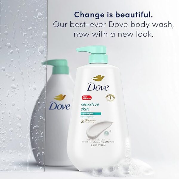 Dove Body Wash 3 Count with Pump Sensitive Skin Hypoallergenic - Image 3