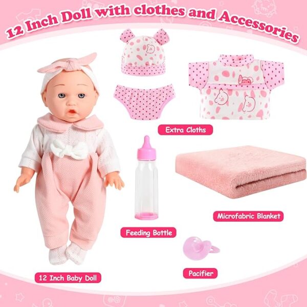 -14%;- Save 5% on 2 select item(s;-LETOUR 12'' Baby Doll for Toddlers 1-3:Baby Dolls in Gift Box with Pink Cloths，and Pink Bear Cloths, - Image 4