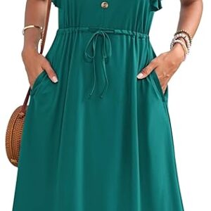 MOLERANI Women's Summer Casual Midi Dress Ruffled Short Sleeve V Neck Button