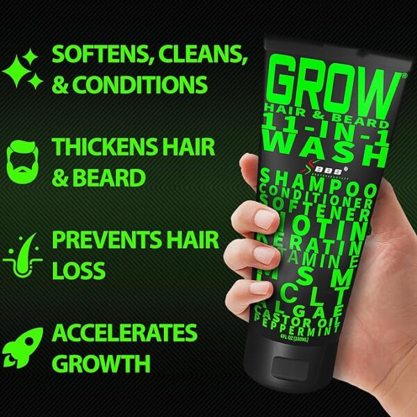 Up to 20% off if you qualify;-GROW Hair & Beard 11-in-1 Wash: Shampoo, Conditioner Softener, Biotin, Castor Oil, Peppermint Essential Oil - Image 4