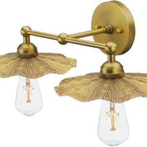 -21%+Coupon:       Apply 20% coupon;-2 Lights Gold Finish Vintage Metal Wall Sconce, Floral Pattern Wall Sconce Fixture,