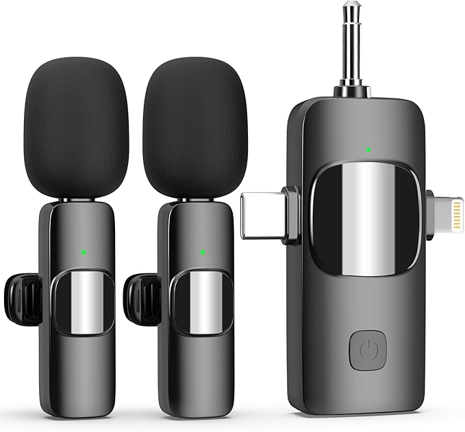 -50% limeted time deals;-3 in 1 Professional Wireless Lavalier Microphone for iPhone Android Camera USB-C,