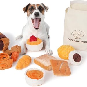 Save 5% on 2 select item(s) promo code: D28P593S;-'";-Nocciola 10 Pack Bread Dog Toys with a Bag,Crinkle Dog Squeaky Toys,Puppy Toys to Keep Them Busy,Small