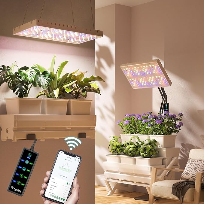 Coupon: Apply 10% coupon';--LetPot 60 Watt Plant Grow Lights Bulbs for Indoor Plants Full Spectrum, Smart APP Control, 8-Level Adjustable Light,