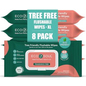 ECO SOUL Bamboo Flushable Extra-Large Adult Wipes-Unscented 384 Count|8 Pack of 48|