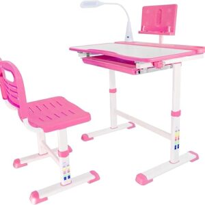 Kids Functional Desk and Chair Set, Ergonomic Height Adjustable Child's School Study Writing Tables with LED Lamps,