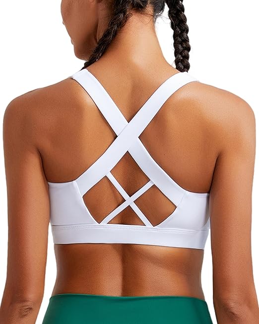 RUNNING GIRL Sports Bra for Women, Criss-Cross Back Padded Strappy Sports Bras Medium Support Yoga Bra with Removable Cups