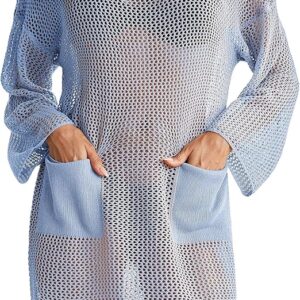 Coupon:     Apply 25% coupon;-AI'MAGE Womens Swimsuit Crochet Swim Cover Up Bathing Suit Swimwear Mesh Knit Beach Dress Vacation Outfits with Pockets