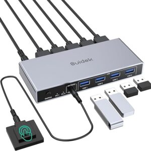 HDMI KVM Switch 1 Monitor 2 Computers, 4K@60Hz USB 3.0 KVM Switcher with 4 USB Ports for 2 Computers Share Keyboard Mouse Printer, Include Desktop Controller, 2 USB Cables and Power Adapter