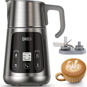 Limited time deal $83.99 with 15 percent savings-15%;-Dreo All-in-1 BaristaMaker Milk Frother, Electric Foam Frother for Latte Art Microfoam and Coffee, 15oz/450ml Automatic Milk Warmer with 30 Drinks, Dishwasher Safe, Dairy/Plant-Based Milk