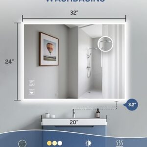 Save 5% on 2 select item(s);-Led Mirror for Bathroom, 24x32 Inch Backlit Mirror with 10X Magnification and Shaver Charging Port, Anti-Fog, Memory Function, 3 Color Temperature, Dimmable Led Bathroom Mirror, Horizontal/Vertical