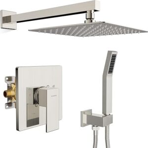 Limited time deal $93.99 with 22 percent savings-22%;-SR SUN RISE Shower Faucet Set & System - 10 Inch Rainfall Shower Head & Handle Set Wall Mounted Brushed Nickel Solid Brass