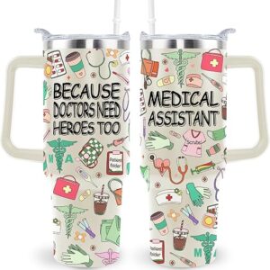 40 Oz Medical Assistant Tumbler Medical Assistant Gifts Stainless Steel Insulated Medical Assistant Travel Cup with Handle CMA Medical Assistant Week Gifts for Women Men