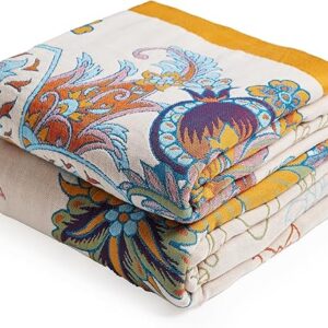 Limited time deal $37.25 with 19 percent savings-19%;-Boho Throw Blanket, 100% Organic Cotton Breathable Ultra Soft Bed Quilt Throw - All Season Floral Bird Butterfly Farmhouse Decor Blanket for Sofa Couch Chair and Gift. 60" x 80"