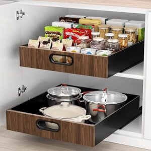 21" Deep Pull Out Cabinet Organizer, Slide Out Drawers for Cabinets Adhesive with Nano Film, Roll Out Shelves for Cabinets in Kitchen, Pantry, Bathroom or Office (14" W x 21" D)