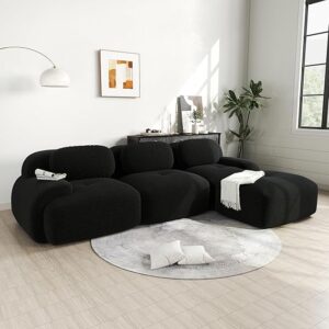117.3" L-Shaped Cloud Couch Modular Sectional Sofa - Boneless Deep Seat 3-Seater with Movable Ottoman, No Assembly, Corduroy Upholstery Couches for Living Room (Black)