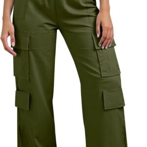 Cargo Pants Women Elastic Waist Soft Sweatpants Lightweight Cotton Wide Leg Joggers Fall Casual Pants with Pockets