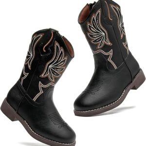 DADAWEN Kids Cowboy Boots for Boys Girls Glitter Embroidered Western Square Toe Cowgirl Boots