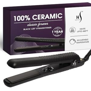 HerStyler Forever Straightening Flat Iron - Travel Friendly Dual Voltage Flat Iron 1.25 inch - Ceramic Hair Straightener for Silken Hair - Negative Ion Technology to Fight Frizz