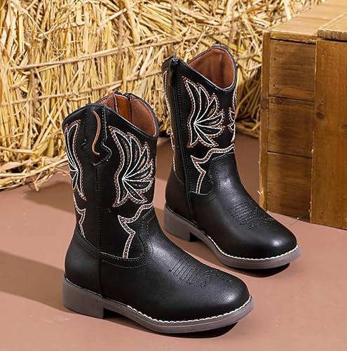 DADAWEN Kids Cowboy Boots for Boys Girls Glitter Embroidered Western Square Toe Cowgirl Boots - Image 3